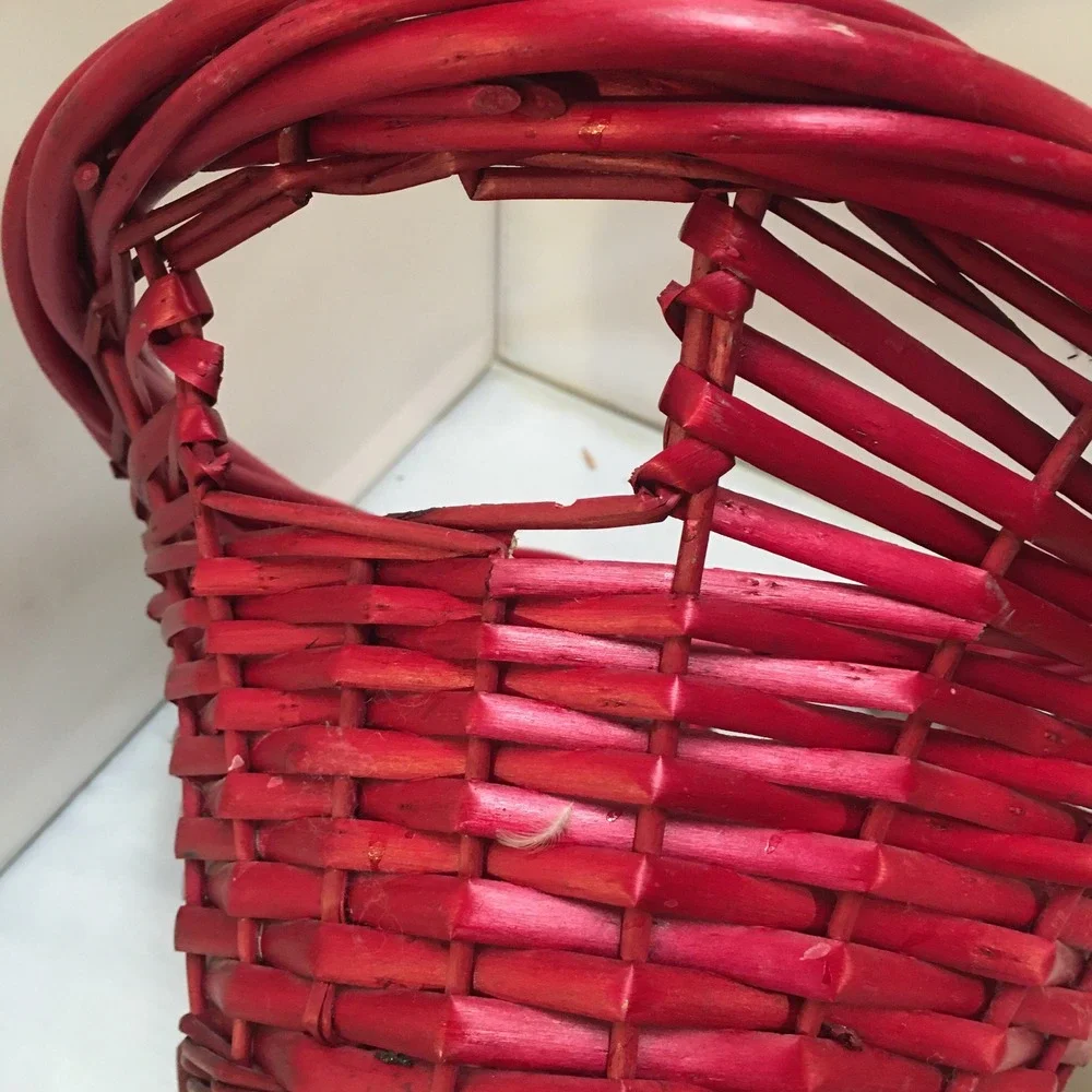 Woven Wicker Basket Unisex Large Red Oval Storage with Handles Holiday Festive